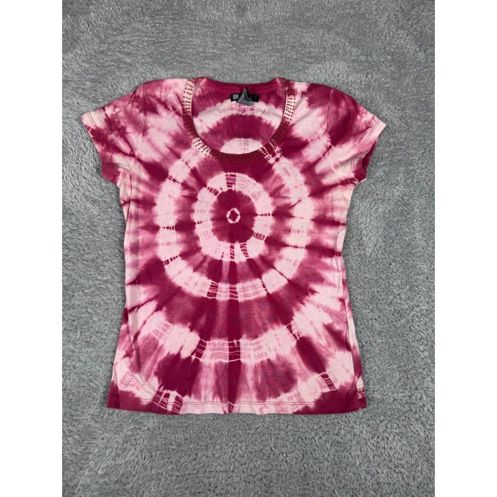 Carole Little Top Womens M Pink Excellent Studded Tie Dye Boho Short Sleeve Tee